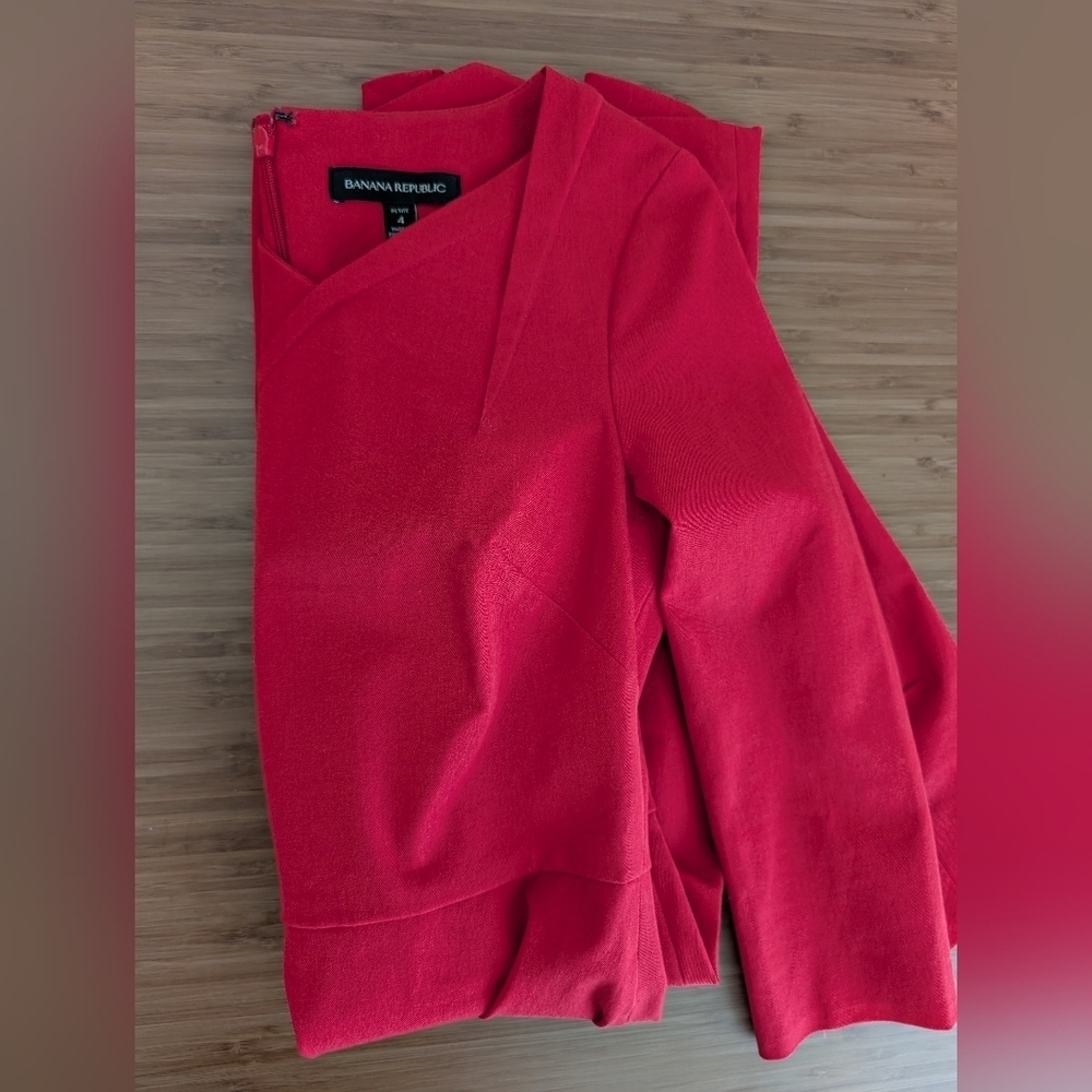 Banana Republic Cherry Red Work Dress Long Sleeve Knee Length 4 Small Petite - Picture 4 of 6